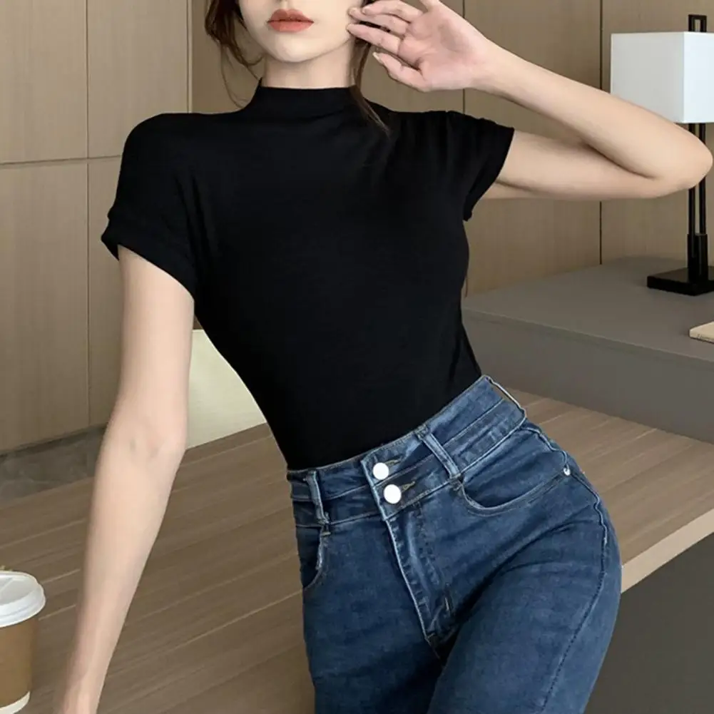Short Sleeve Blouse Women Shirt Elegant Women's Slim Fit Tee Shirt with Half High Collar Short Sleeves Soft Stretchy for Daily
Short Sleeve Blouse Women Shirt Elegant Women's Slim Fit Tee Shirt with Half High Collar Short Sleeves Soft Stretchy for Daily