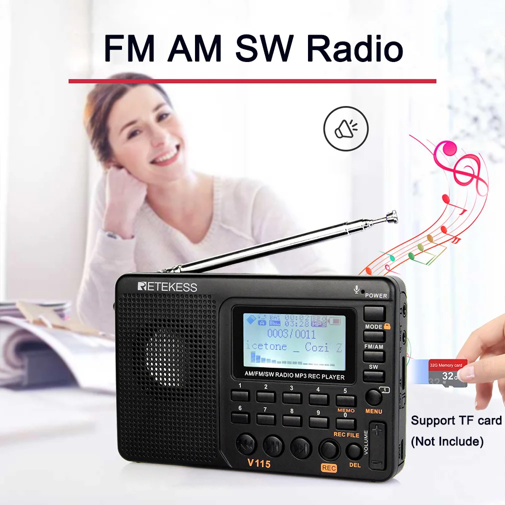 V115 Radio FM AM SW Radio Portable Rechargeable Multilingual Radio For Christmas Gift Full Wave USB Recorder Built-In Speaker
V115 Radio FM AM SW Radio Portable Rechargeable Multilingual Radio For Christmas Gift Full Wave USB Recorder Built-In Speaker