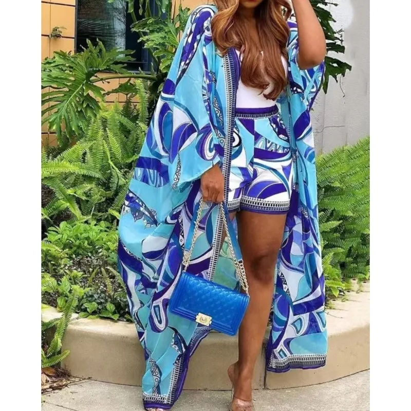 Fashion Printing Oversize 2-piece Set Long-sleeved Long Cardigan Jacket+Shorts Womens Summer Bohemian Loose Vacation Suit Female
Fashion Printing Oversize 2-piece Set Long-sleeved Long Cardigan Jacket+Shorts Womens Summer Bohemian Loose Vacation Suit Female