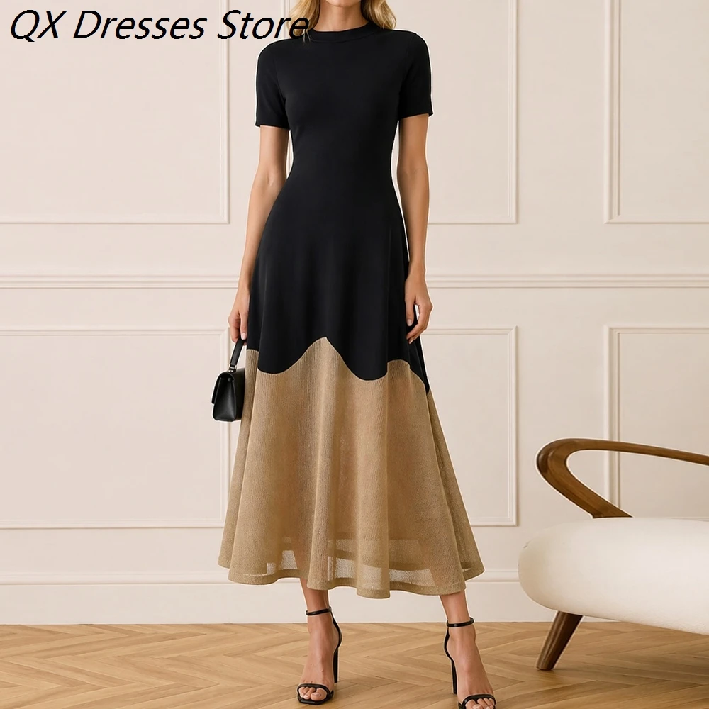 Women's A-line Evening Dresses Tea-length O-neck Short Sleeve Prom Dresses Simple Fashion Draped Casual Customized Gowns
Women's A-line Evening Dresses Tea-length O-neck Short Sleeve Prom Dresses Simple Fashion Draped Casual Customized Gowns