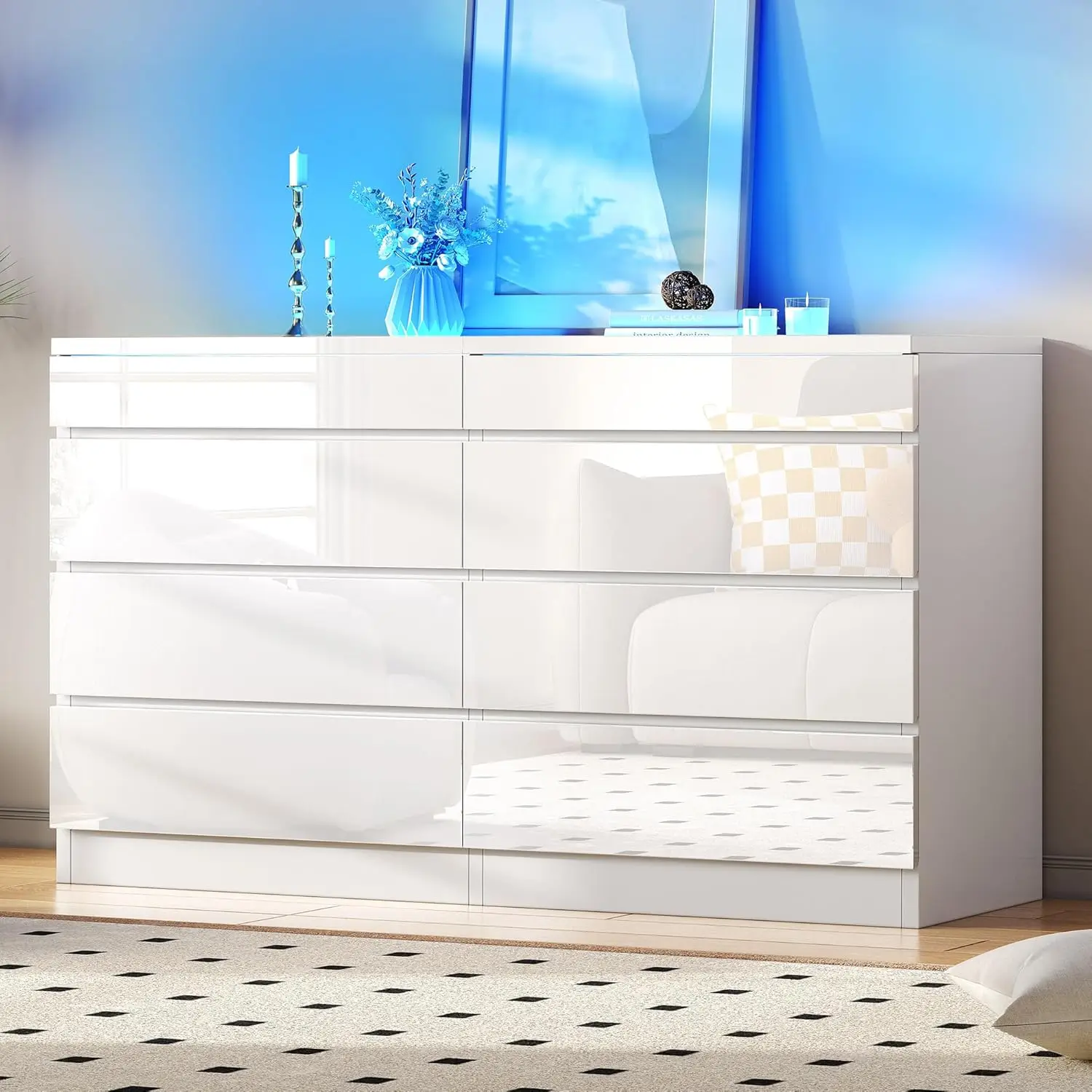 Modern 8 Chest of Drawers with Deep Drawers Glass Top High Gloss Surface,with LED,Storage Organizer Cabinet for Living Room
Modern 8 Chest of Drawers with Deep Drawers Glass Top High Gloss Surface,with LED,Storage Organizer Cabinet for Living Room