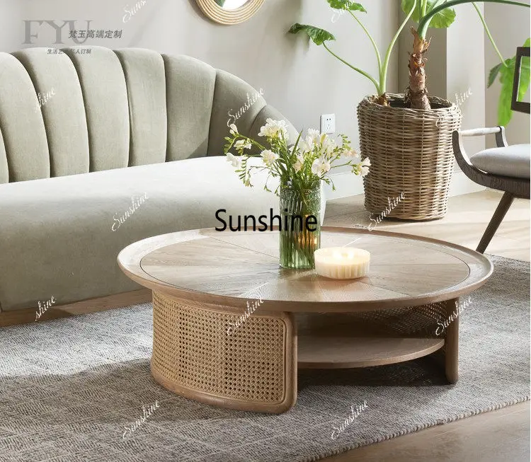 Modern simple solid wood living room home rattan creative round tea table
Modern simple solid wood living room home rattan creative round tea table