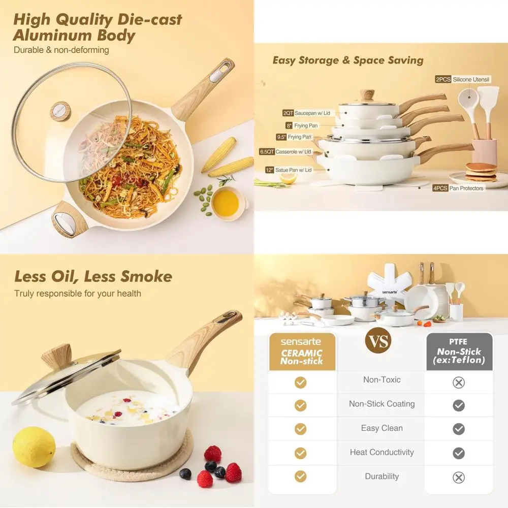 Набор посуды из 14 предметов с антипригарным покрытием для индукционных плит, кастрюли и сковороды, нетоксичные кухонные принадлежности для приготовления пищи с сковородами
Набор посуды из 14 предметов с антипригарным покрытием для индукционных плит, кастрюли и сковороды, нетоксичные кухонные принадлежности для приготовления пищи с сковородами