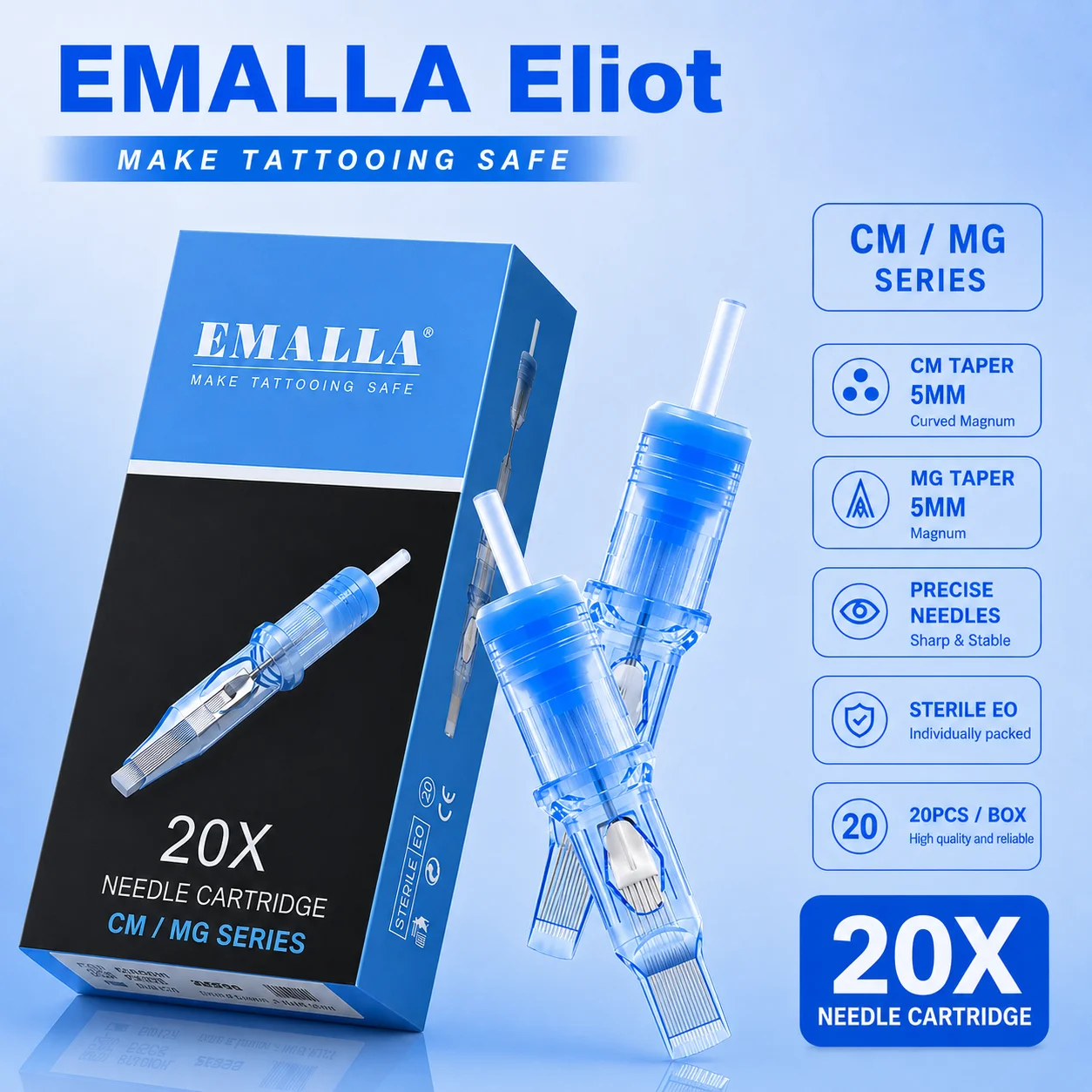 20pcs EMALLA Eliot Tattoo Cartridge Needles CM MG Round Magnum Disposable Permanent Makeup SMP Cartridge Tattoo Needles Supply
20pcs EMALLA Eliot Tattoo Cartridge Needles CM MG Round Magnum Disposable Permanent Makeup SMP Cartridge Tattoo Needles Supply