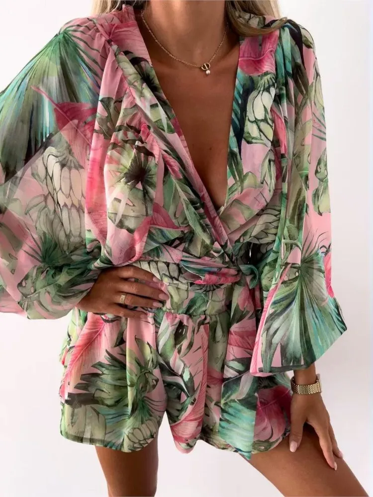 Sexy Deep V Neck Jumpsuit For Women Summer Casual Boho Beach Vacation Outfit Fashion Print Lantern Sleeve Rompers Shorts Women's
Sexy Deep V Neck Jumpsuit For Women Summer Casual Boho Beach Vacation Outfit Fashion Print Lantern Sleeve Rompers Shorts Women's