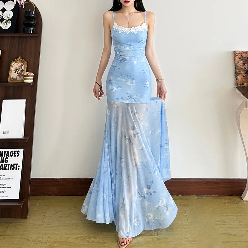 Sexy Backless Lace Strapless Sling Dresses Summer Women's Dress New Elegant Printed Skinny High Waist Mesh Maxi Tail Dress Woman
Sexy Backless Lace Strapless Sling Dresses Summer Women's Dress New Elegant Printed Skinny High Waist Mesh Maxi Tail Dress Woman