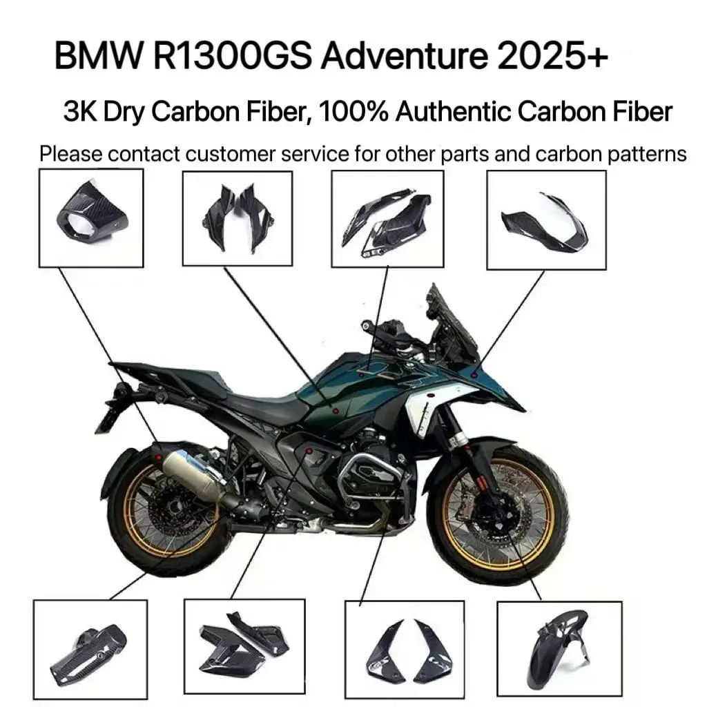 Suitable for BMW R1300GS 2023 2024 2025 Waterbird. Carbon fiber exterior parts for modification. 3K dry carbon fairing kit.
Suitable for BMW R1300GS 2023 2024 2025 Waterbird. Carbon fiber exterior parts for modification. 3K dry carbon fairing kit.