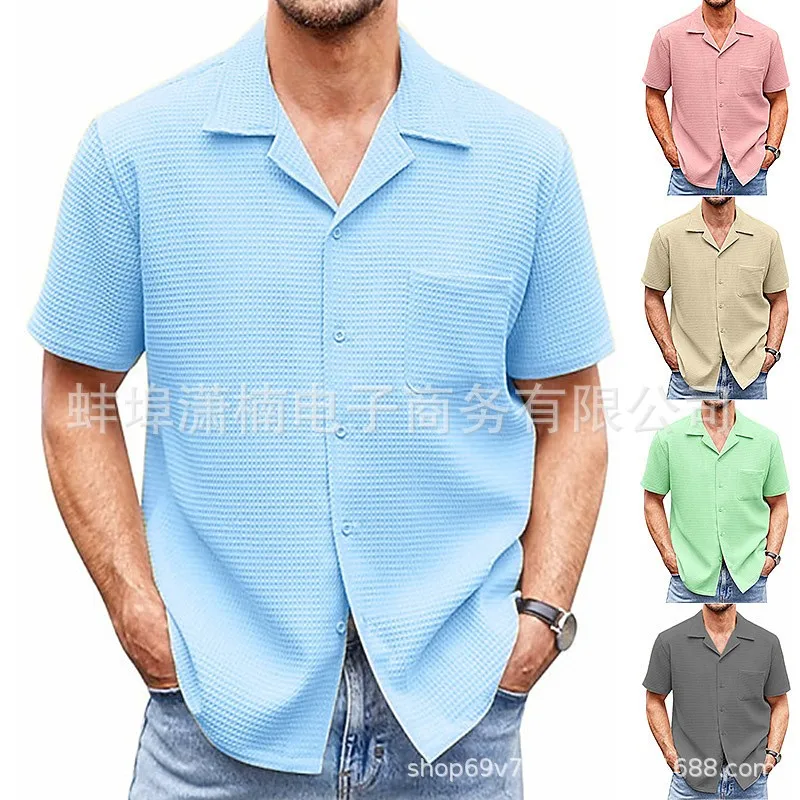 Men Clothes Shirt Short Sleeve Solid Color Shirts Light Blue Black Button Down Shirt Spread Collar Loose Fit Casual Shirt
Men Clothes Shirt Short Sleeve Solid Color Shirts Light Blue Black Button Down Shirt Spread Collar Loose Fit Casual Shirt