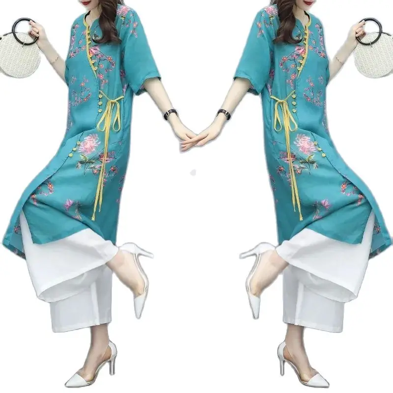 2022 New Summer Clothes Fashion Thin Two Piece Set Printing Long Top +White Wide Leg Pants Suit Leisure Chiffon Women's Suit
2022 New Summer Clothes Fashion Thin Two Piece Set Printing Long Top +White Wide Leg Pants Suit Leisure Chiffon Women's Suit