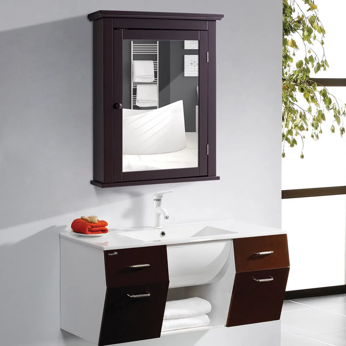 Bathroom Mirror Cabinet Wall Mounted Adjustable Shelf Medicine Storage Brown
Bathroom Mirror Cabinet Wall Mounted Adjustable Shelf Medicine Storage Brown