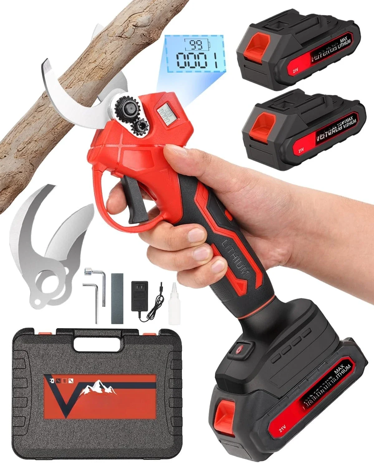 Electric Pruning Shears with LCD Display&Replaceable Blades, 30mm 1.2'' Cutting Diameter (Included 2Pcs 2000mAh Batteries)
Electric Pruning Shears with LCD Display&Replaceable Blades, 30mm 1.2'' Cutting Diameter (Included 2Pcs 2000mAh Batteries)