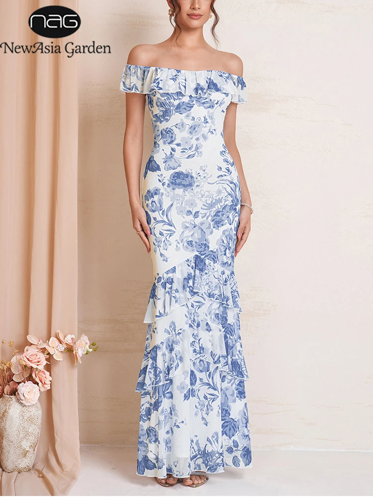 NewAsia Women's Off Shoulder Ruffled Mermaid Maxi Dress Blue Floral Mesh Layered Hem Evening Gown Elegant Cocktail Party Dresses
NewAsia Women's Off Shoulder Ruffled Mermaid Maxi Dress Blue Floral Mesh Layered Hem Evening Gown Elegant Cocktail Party Dresses