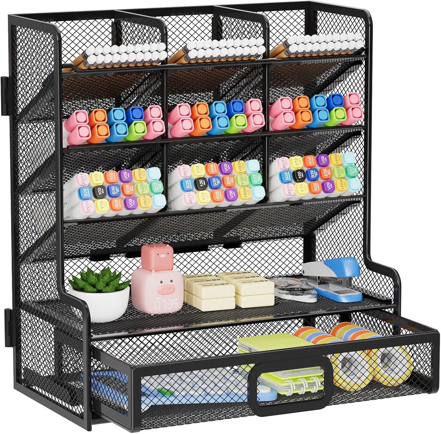 Large Mesh Desk Organizer with Drawer, Multi-Functional Pen Holder, Easy Assembly, for Office Art Supplies, Black
Large Mesh Desk Organizer with Drawer, Multi-Functional Pen Holder, Easy Assembly, for Office Art Supplies, Black