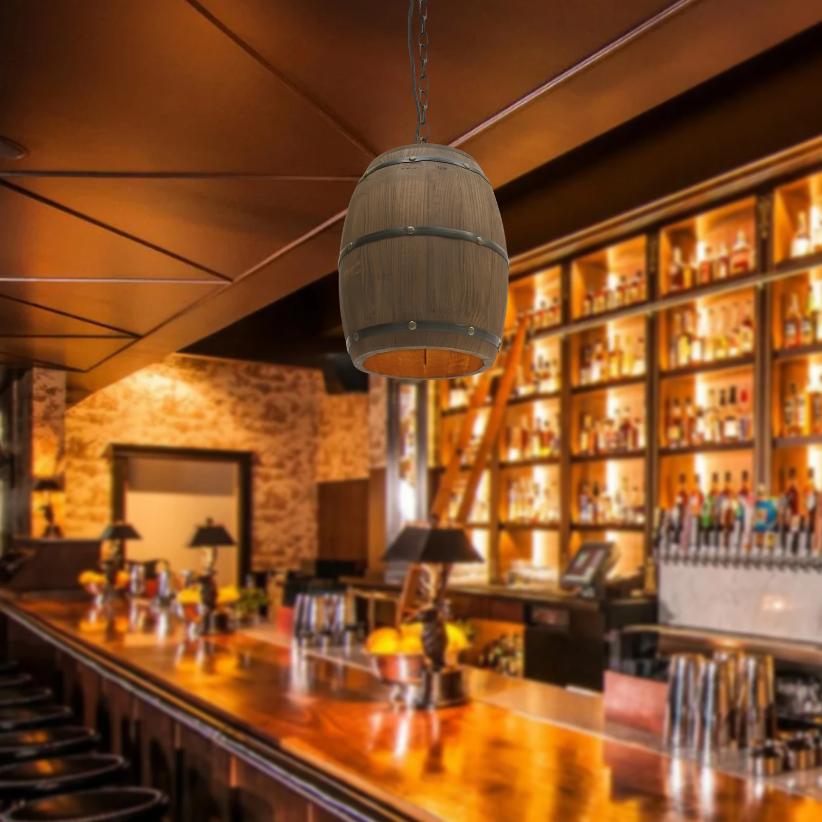 Retro Wine Barrel Pendant Light E27 Wood Vintage Ceiling Lamp With 90 Cm Adjustable Chain Brown Decorative Chandelier For Café
Retro Wine Barrel Pendant Light E27 Wood Vintage Ceiling Lamp With 90 Cm Adjustable Chain Brown Decorative Chandelier For Café