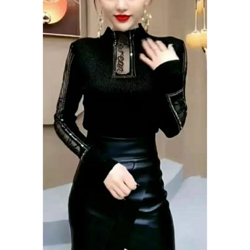 Spring Autumn New Women's Pullovers Half High Collar Versatile Sweaters Fashion Elegant Letter Sequined Slim Long Sleeve Tops
Spring Autumn New Women's Pullovers Half High Collar Versatile Sweaters Fashion Elegant Letter Sequined Slim Long Sleeve Tops