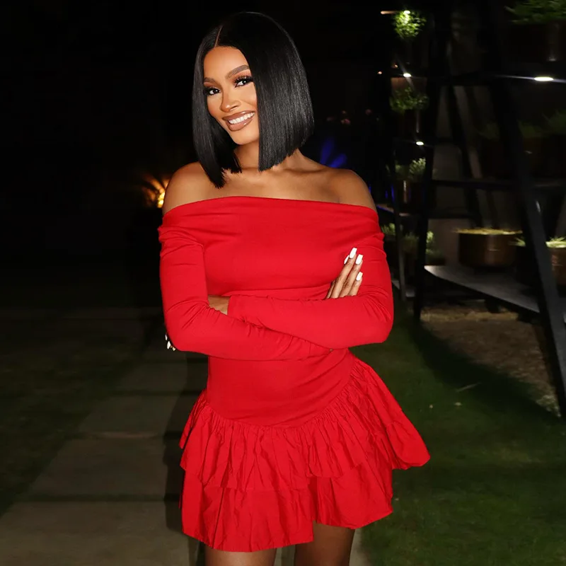 Trendy Solid Color Strapless Women's Dress With Slim Waist, A-line Skirt, Off-shoulder Neckline, Long Sleeves, And New Pleated D
Trendy Solid Color Strapless Women's Dress With Slim Waist, A-line Skirt, Off-shoulder Neckline, Long Sleeves, And New Pleated D
