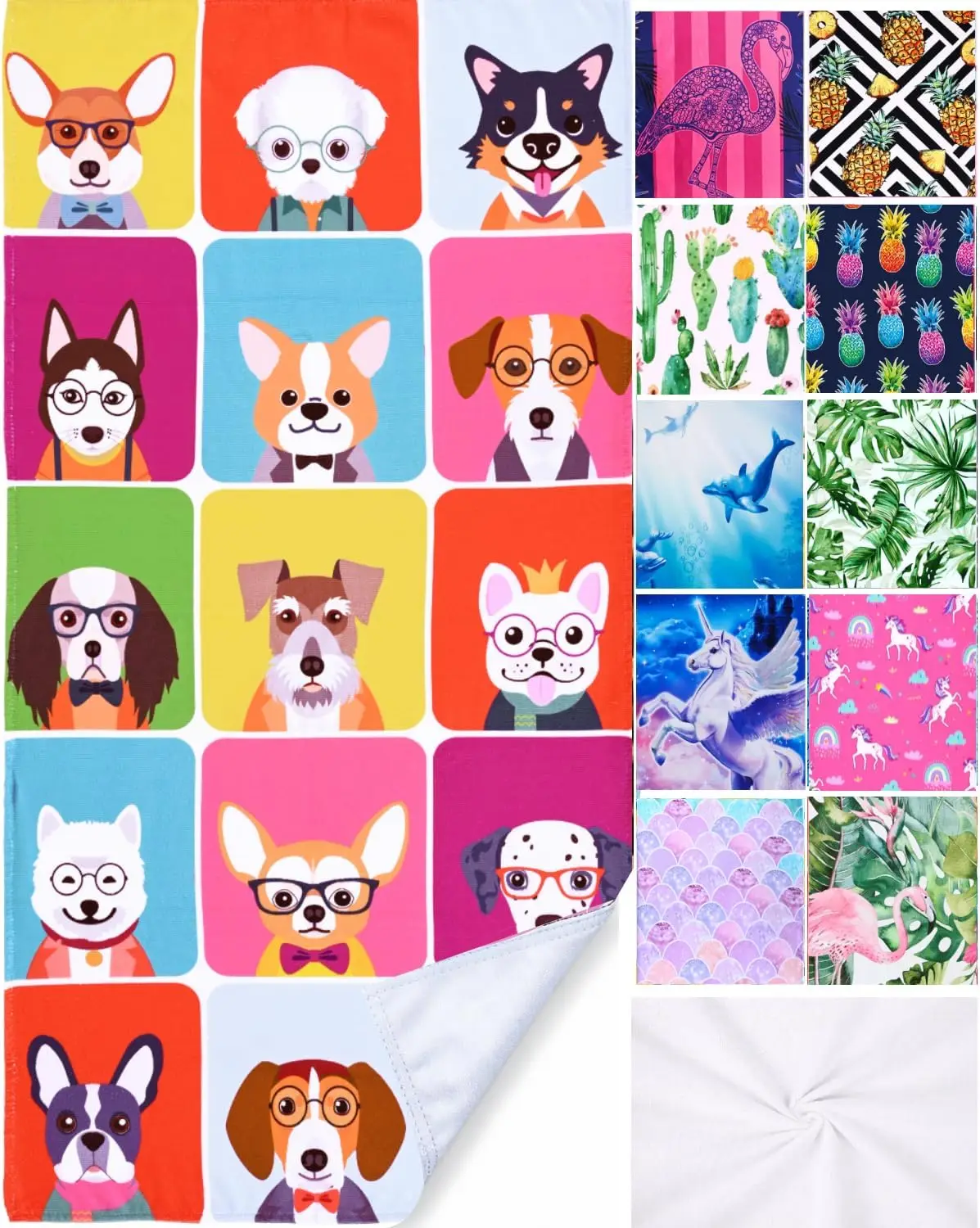 Cute Dog Beach Towel - Colorful Pop Art Canine Portraits, Funny Animal Print, Soft Microfiber, Multiple Sizes
Cute Dog Beach Towel - Colorful Pop Art Canine Portraits, Funny Animal Print, Soft Microfiber, Multiple Sizes