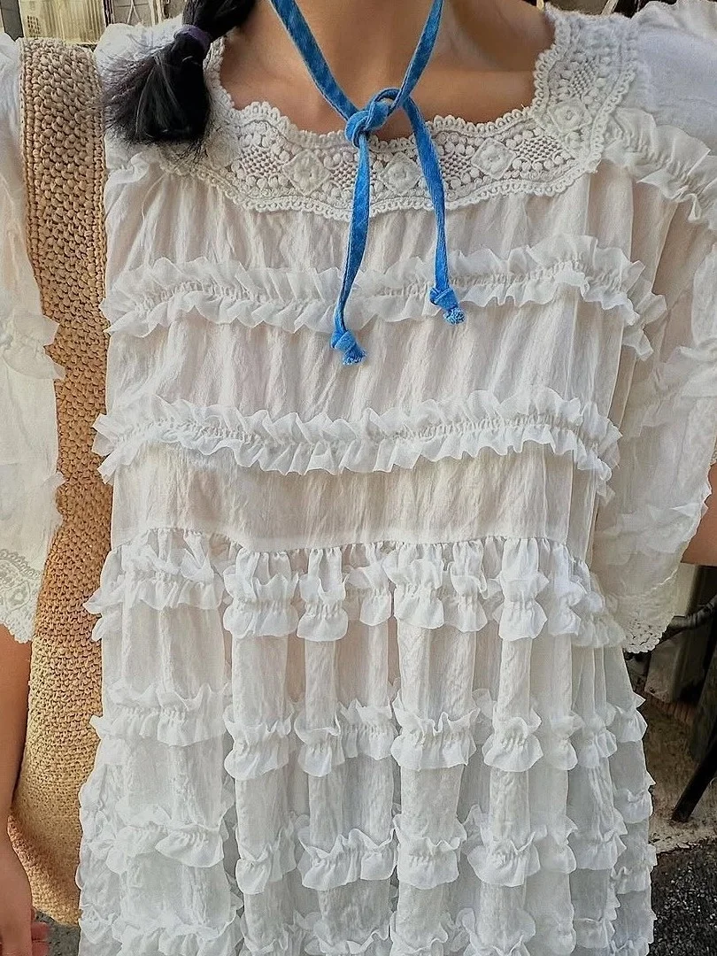 Ele Lace Trim ort Sve irt Women's Design Sensation Age Reduction Lace irt Tie High-End Feelings Blouse
Ele Lace Trim ort Sve irt Women's Design Sensation Age Reduction Lace irt Tie High-End Feelings Blouse