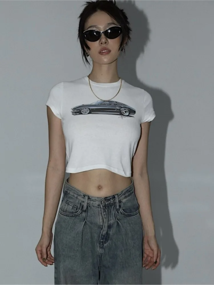 Summer 2025 Retro Car Graphic Printing Short-Sleeved T-Shirt Gothic Fashion Slim Baby Tees Round Neck Spice Girl Short Crop Tops
Summer 2025 Retro Car Graphic Printing Short-Sleeved T-Shirt Gothic Fashion Slim Baby Tees Round Neck Spice Girl Short Crop Tops