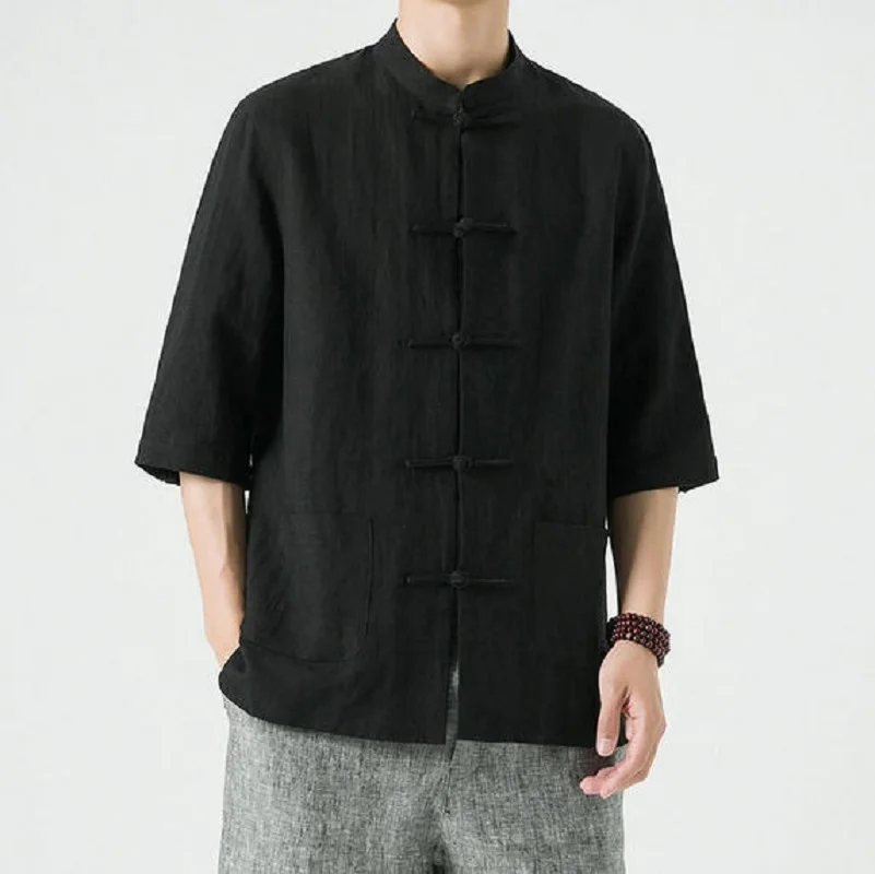 New summer men's Chinese retro Tang style Chinese style linen shirt men's short sleeved cotton linen stand up collar shirt
New summer men's Chinese retro Tang style Chinese style linen shirt men's short sleeved cotton linen stand up collar shirt