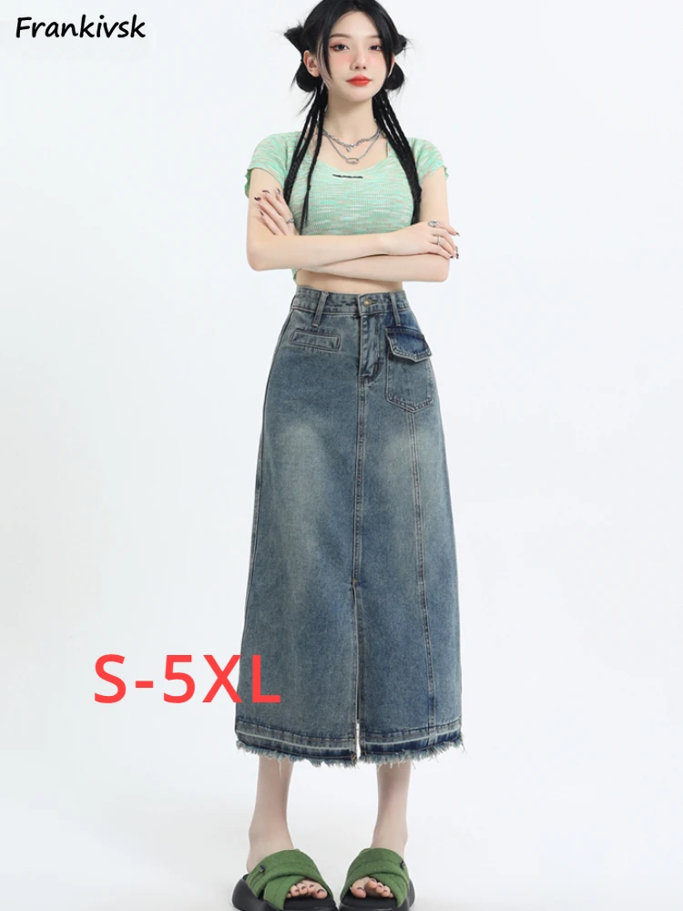 

Skirts for Women Pockets Denim Stylish Korean Style S-5XL Simple Solid Summer College A-line All-match Comfortable Y2k Chill Fit