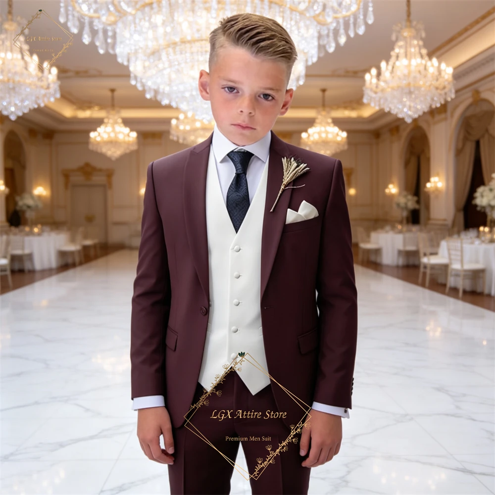 Custom-made 3-piece wedding suit set for boys - jacket + trousers + white vest, suitable for children aged 3-16.
Custom-made 3-piece wedding suit set for boys - jacket + trousers + white vest, suitable for children aged 3-16.