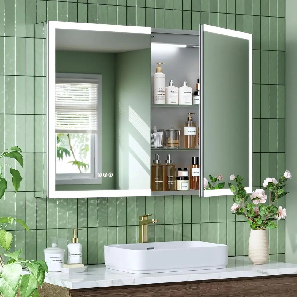 40x30 Inch LED-Illuminated Medicine Cabinet - Aluminum Frame, Plug/Hardwire, Recessed or Wall Mount, Mirror Door, 3-Color Dimmab
40x30 Inch LED-Illuminated Medicine Cabinet - Aluminum Frame, Plug/Hardwire, Recessed or Wall Mount, Mirror Door, 3-Color Dimmab