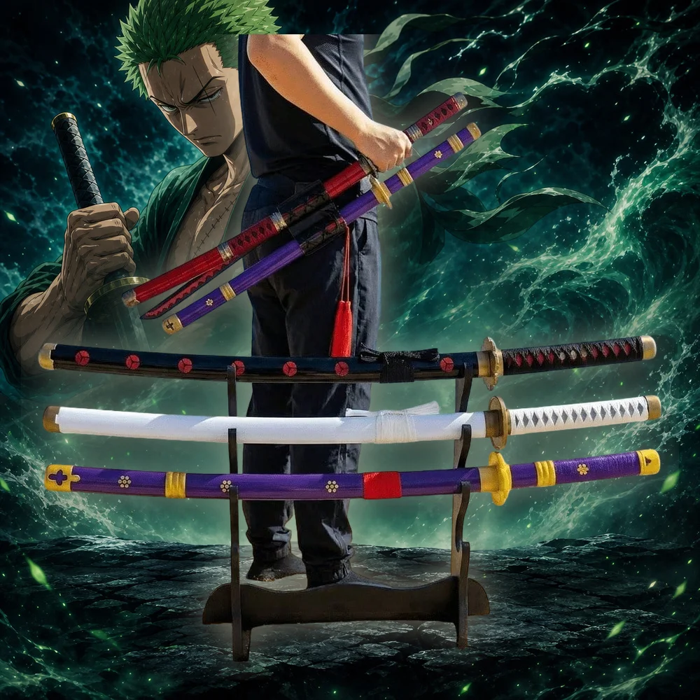 40inch 101cm Katana Sword One Piece Zoro Wado Ichimonji Sandai Kitetsu Enma Blade Wood Bamboo Japanese Samurai Anime Cosplay Prop Stand 3pcs Set Real Size Three Sword Style Otaku Gift Toy Display Ninja Knife Schwert
40inch 101cm Katana Sword One Piece Zoro Wado Ichimonji Sandai Kitetsu Enma Blade Wood Bamboo Japanese Samurai Anime Cosplay Prop Stand 3pcs Set Real Size Three Sword Style Otaku Gift Toy Display Ninja Knife Schwert