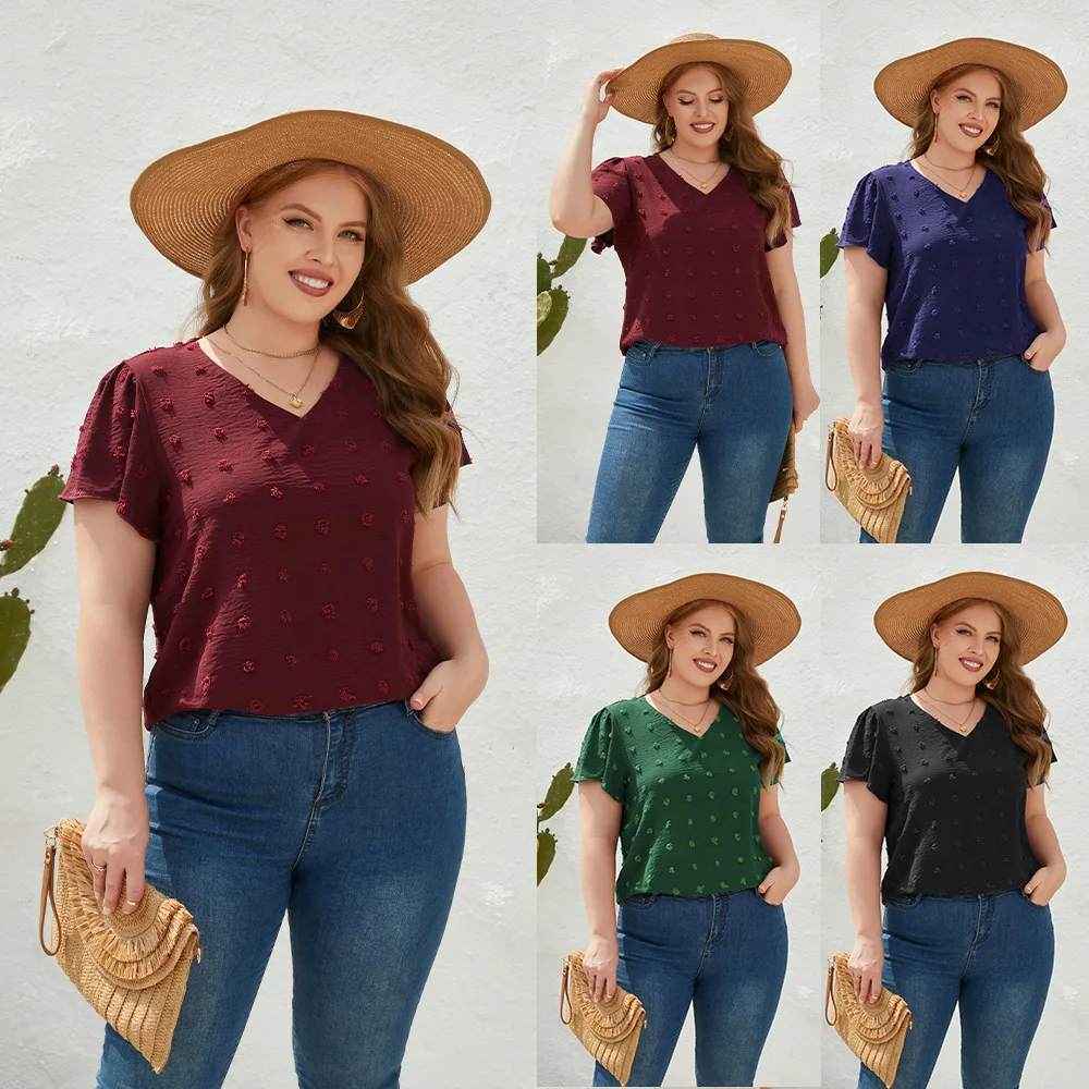 Loose Casual T-shirt Large Size Women's V-neck Wool Ball Short-sleeved Commuting Top
Loose Casual T-shirt Large Size Women's V-neck Wool Ball Short-sleeved Commuting Top