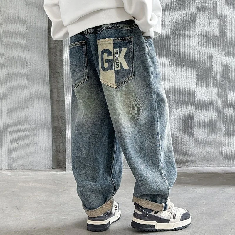 Boys Jeans For Spring Kids Clothes Fashion Elastic Waist Back Pockets Letters Print Boy Denim Wide Leg Pants Teenager Clothing
Boys Jeans For Spring Kids Clothes Fashion Elastic Waist Back Pockets Letters Print Boy Denim Wide Leg Pants Teenager Clothing