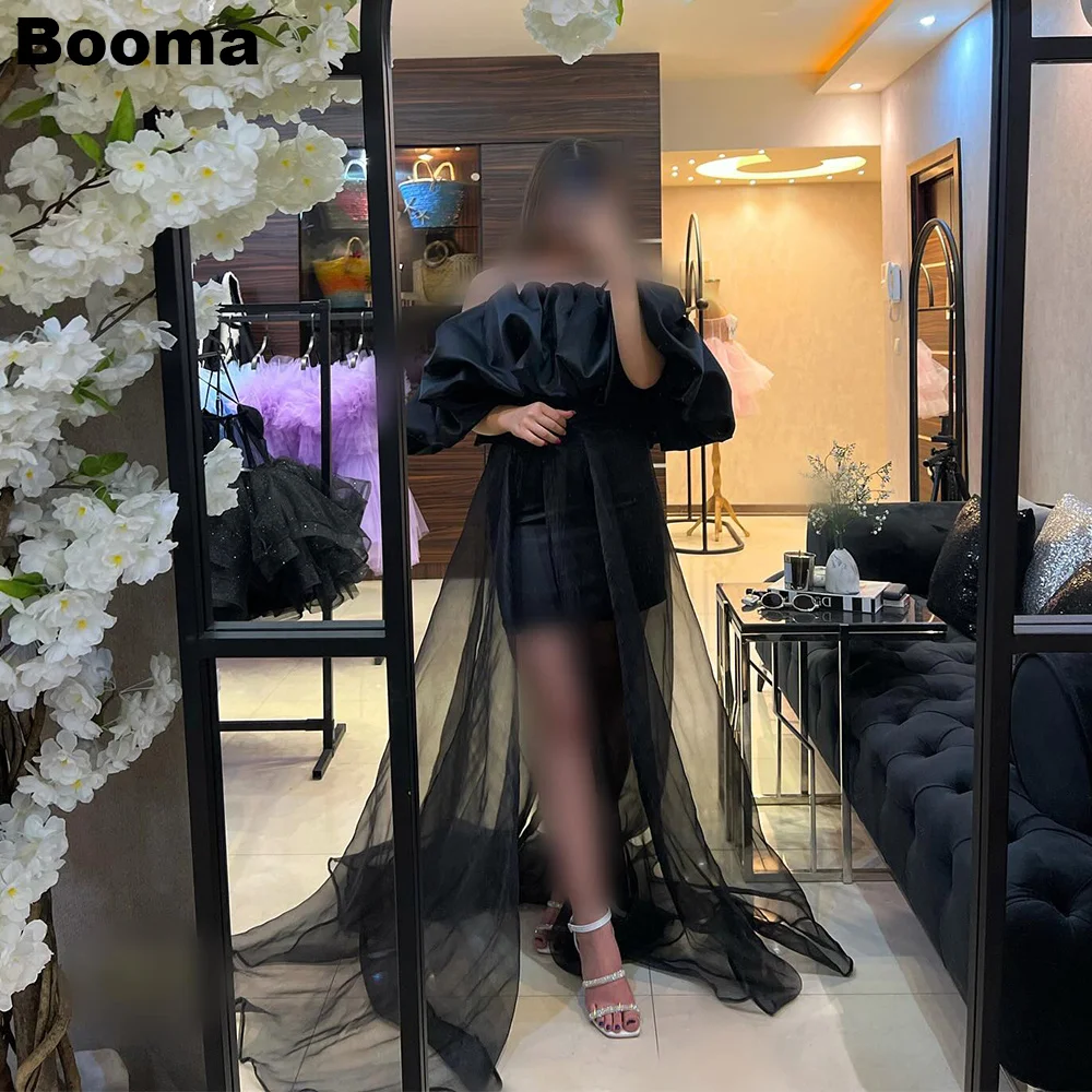 Booma Black Stain Short Prom Dresses Boat Neck Ruffles Mermaid Party Gowns With Long Train Evening Dresses for Women
Booma Black Stain Short Prom Dresses Boat Neck Ruffles Mermaid Party Gowns With Long Train Evening Dresses for Women