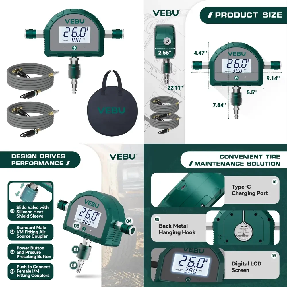 4 Way Metal Tire Inflation & Deflation Hose Kit Auto Shut Off LCD Display Portable Air Pressure Controller for 155" Wheelbase
4 Way Metal Tire Inflation & Deflation Hose Kit Auto Shut Off LCD Display Portable Air Pressure Controller for 155" Wheelbase