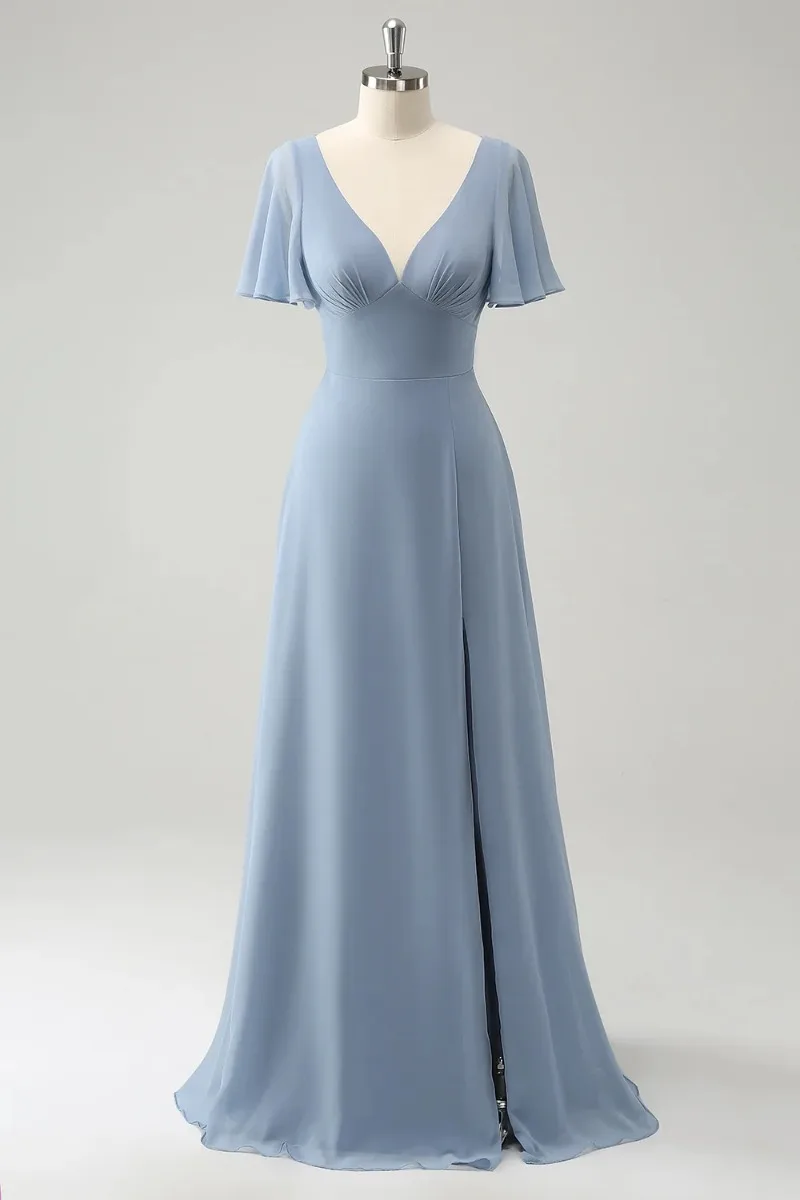 Summer Short Sleeve Chiffon Bridesmaid Dress Simple Solid V-neck Evening Long Dresses 2024 Popular Slim Waist Vestidos Noche
Summer Short Sleeve Chiffon Bridesmaid Dress Simple Solid V-neck Evening Long Dresses 2024 Popular Slim Waist Vestidos Noche