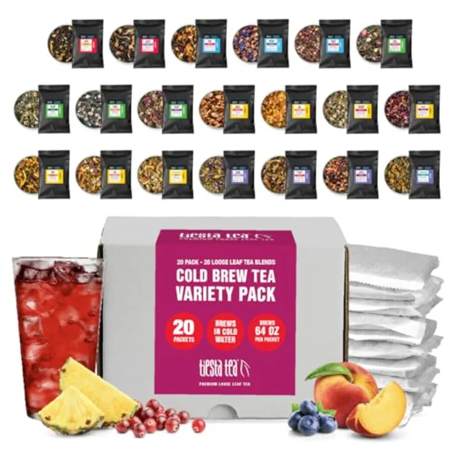 20 Cold Brew, Loose Leaf, Premium Blend, High to Non-Caffeinated, Assorted Tea Sample Set, Cold Brew Packets, Brews 64oz Pitche
20 Cold Brew, Loose Leaf, Premium Blend, High to Non-Caffeinated, Assorted Tea Sample Set, Cold Brew Packets, Brews 64oz Pitche