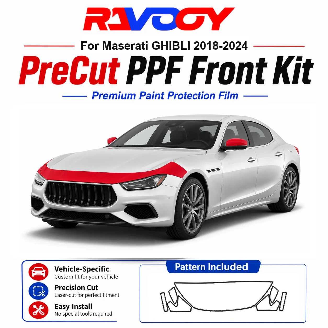 8.5mil TPU Precut PPF Kit For Maserati GHIBLI 2018-2024 - Hood, Fenders & Mirror Set - Self-Healing Clear Bra Film
8.5mil TPU Precut PPF Kit For Maserati GHIBLI 2018-2024 - Hood, Fenders & Mirror Set - Self-Healing Clear Bra Film