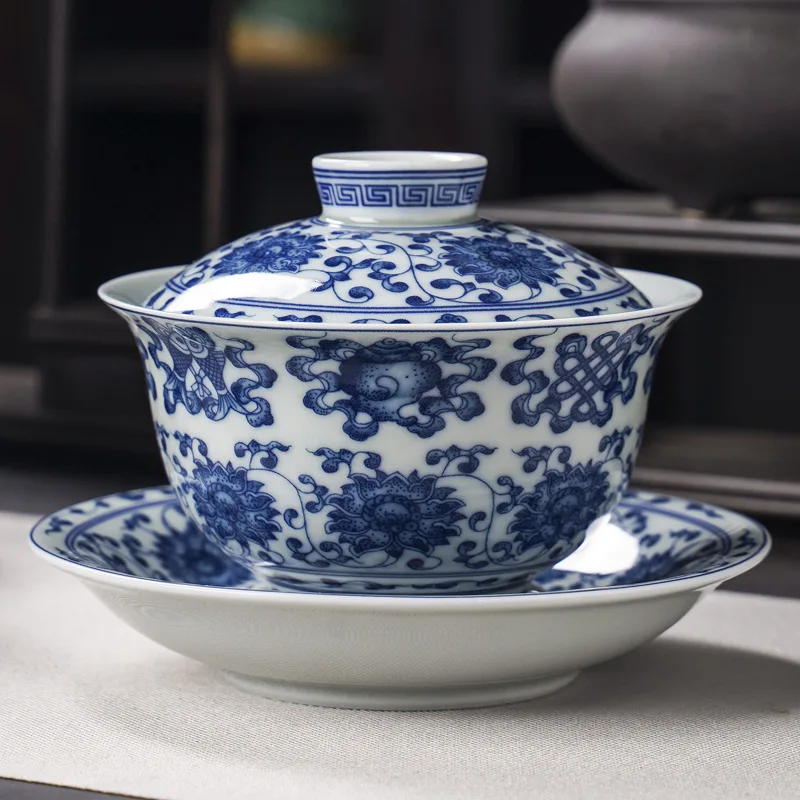 Porcelain Gaiwan Eight Treasures Tea Bowl Jingdezhen Sancai Watchband Lid Blue and White Brewing Served in Big Bowls Lidded
Porcelain Gaiwan Eight Treasures Tea Bowl Jingdezhen Sancai Watchband Lid Blue and White Brewing Served in Big Bowls Lidded