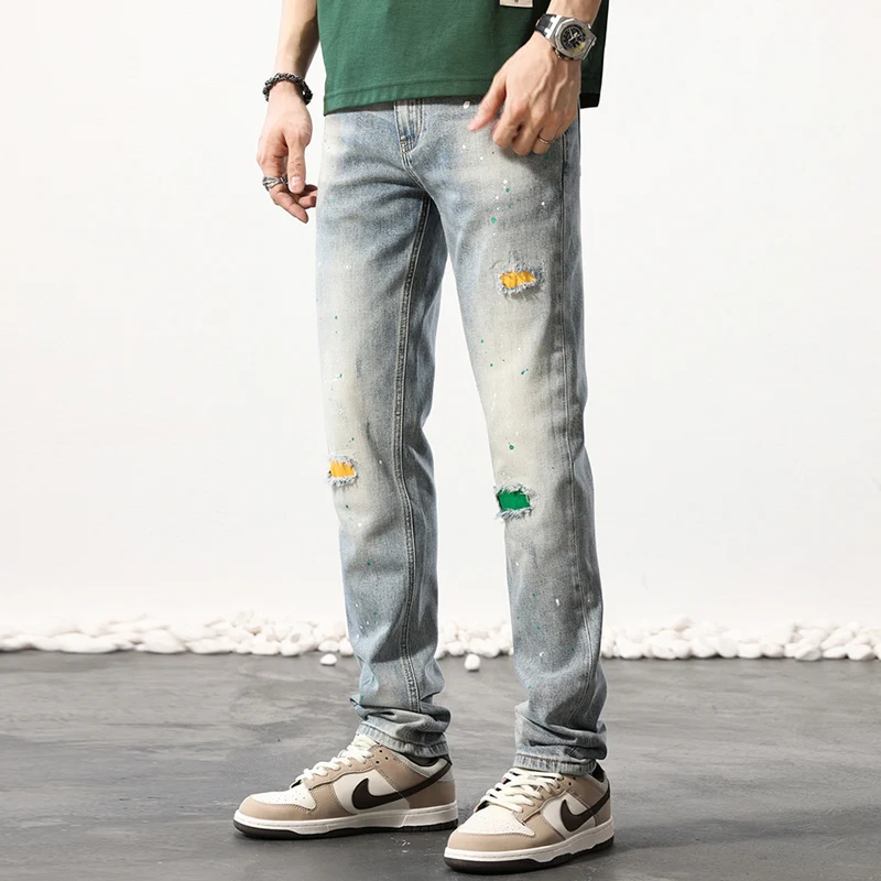 Street Designer Fashion Men Jeans Retro Light Blue Stretch Slim Fit Ripped Jeans Men Patched Vintage Y2K Denim Pants Hombre
Street Designer Fashion Men Jeans Retro Light Blue Stretch Slim Fit Ripped Jeans Men Patched Vintage Y2K Denim Pants Hombre
