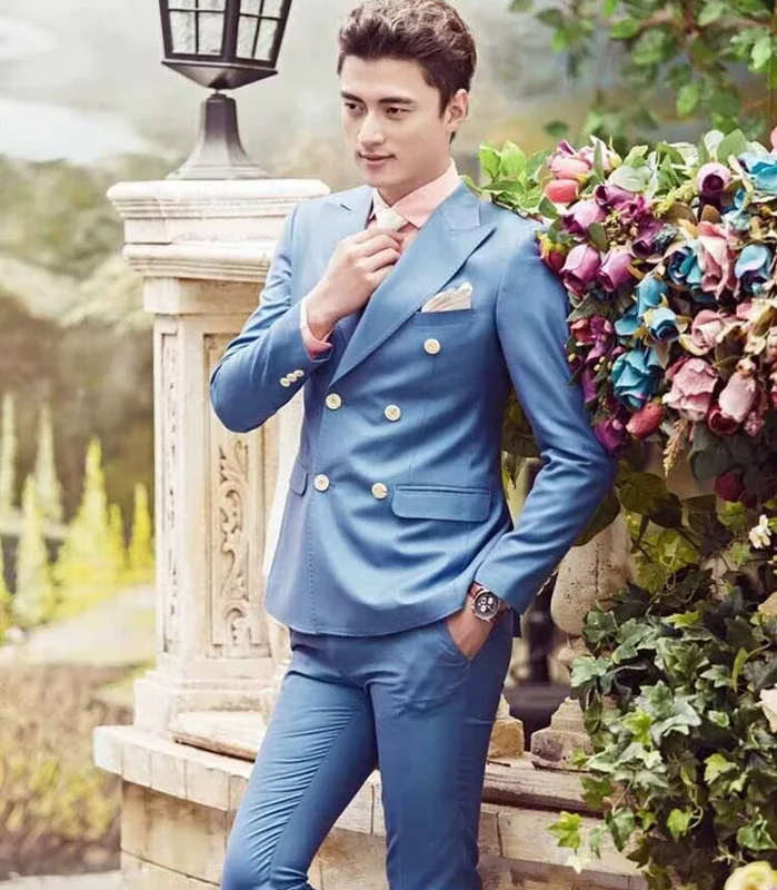 2 Piece Elegant Blue Men Suit Smart Casual Double Breasted Slim Fit Blazer with Pants High Quality Peak Lapel Coat Costume Homme
2 Piece Elegant Blue Men Suit Smart Casual Double Breasted Slim Fit Blazer with Pants High Quality Peak Lapel Coat Costume Homme