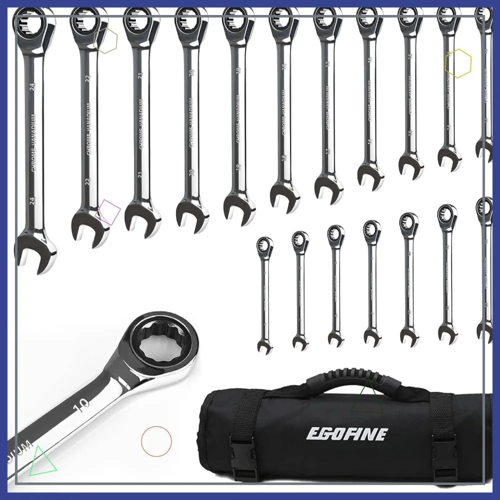 18pc Metric Ratcheting Wrench Set, 6-24mm, 72 Teeth Combination Wrenches, Chrome Vanadium Steel with Roll Up Bag
18pc Metric Ratcheting Wrench Set, 6-24mm, 72 Teeth Combination Wrenches, Chrome Vanadium Steel with Roll Up Bag