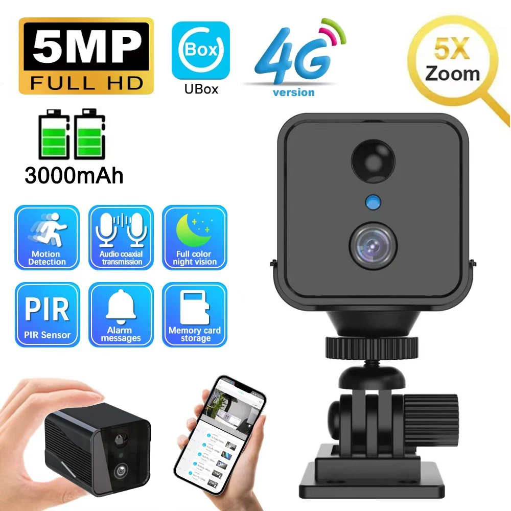 Mini 4G Security Camera 5MP HD Surveillance Camera 3000 mAh Battery Low Power Voice Intercom Motion Detection Camera
Mini 4G Security Camera 5MP HD Surveillance Camera 3000 mAh Battery Low Power Voice Intercom Motion Detection Camera