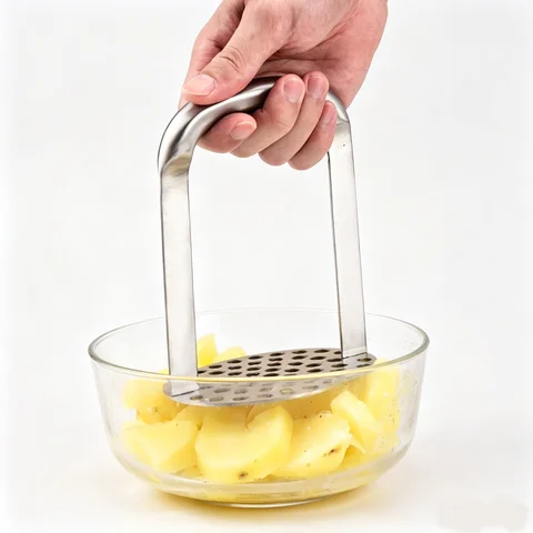 Stainless Steel Manual Potato Masher - Heavy Duty Potato Press for Mashed Potatoes, Baby Food, Sweet Potato & Vegetable Puree