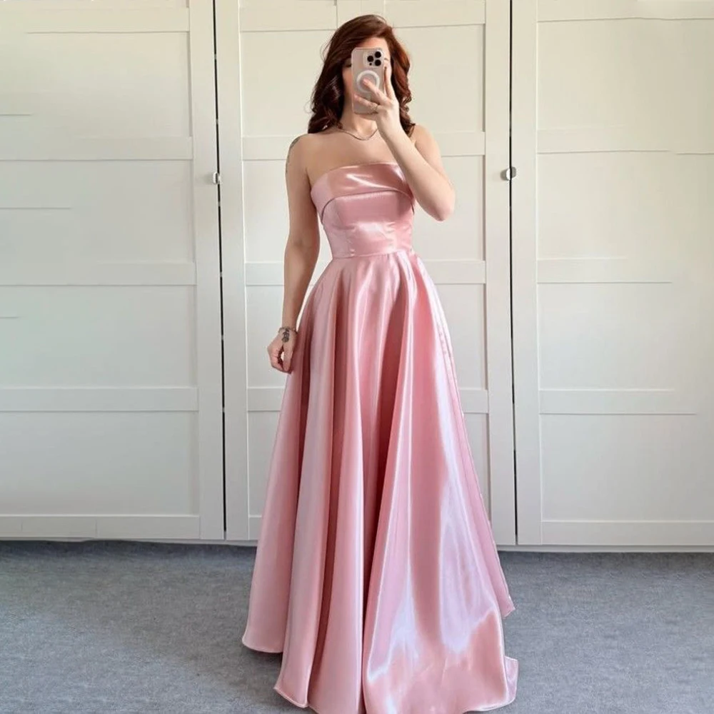 Simple Prom Dresses for Women Strapless A Line Floor Length Elastic Satin Graduation Matric Dance Evening Party Gowns Customized
Simple Prom Dresses for Women Strapless A Line Floor Length Elastic Satin Graduation Matric Dance Evening Party Gowns Customized
