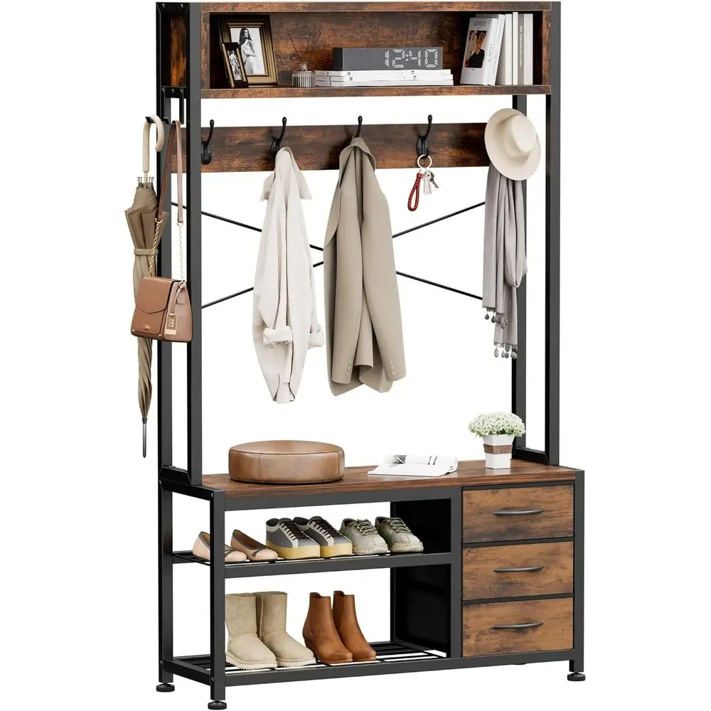 Hall Tree with Bench and Shoe Storage, 31.5" Coat Rack reestanding with 2-Tier Storage Shel, 6-in-1 Entryway Bench Coat Rack wit
Hall Tree with Bench and Shoe Storage, 31.5" Coat Rack reestanding with 2-Tier Storage Shel, 6-in-1 Entryway Bench Coat Rack wit