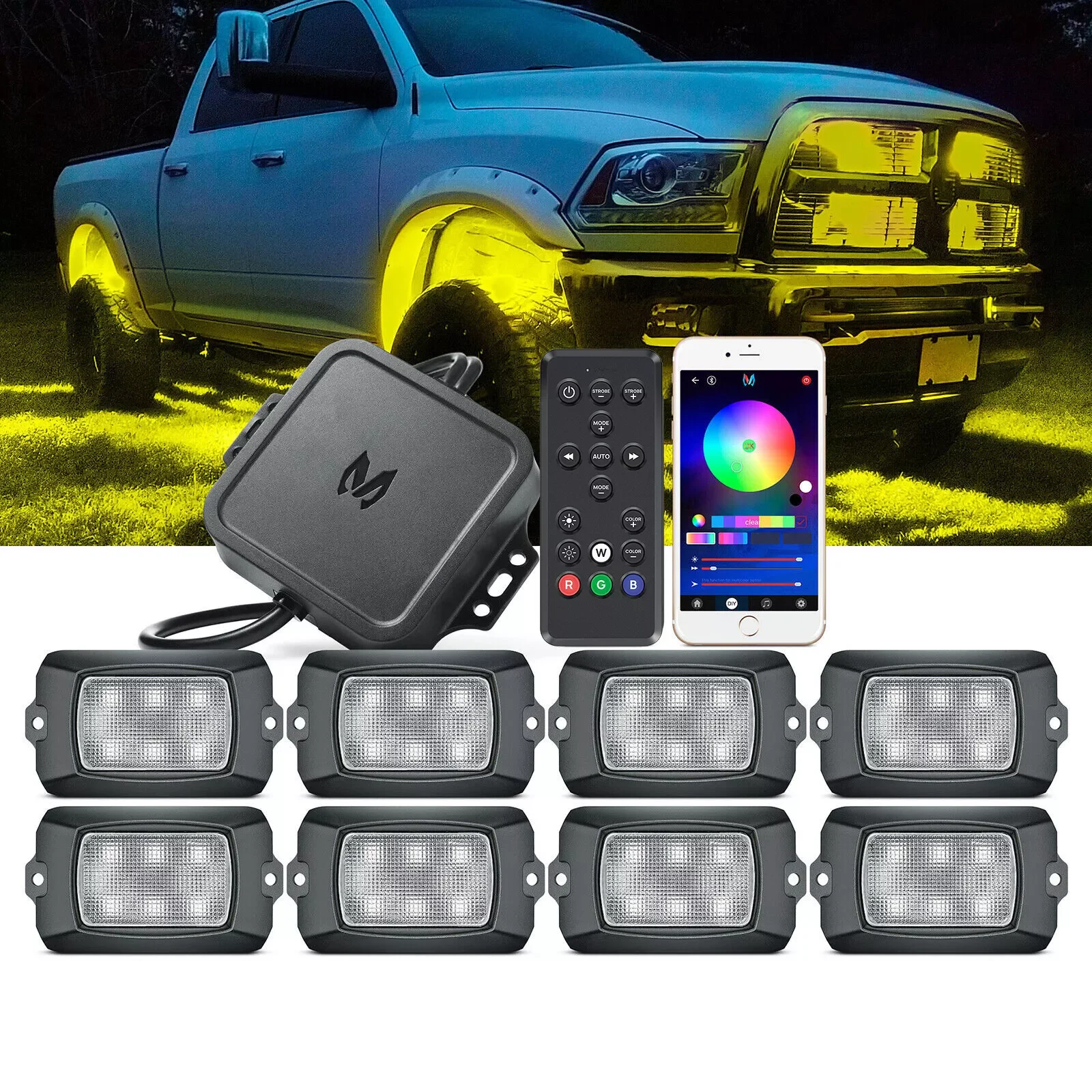 MICTUNING 8 Pods Q1 RGBW LED Rock Lights With Bluetooth APP & Remote Control Underglow Multicolor Neon Light Kit Music Mode
MICTUNING 8 Pods Q1 RGBW LED Rock Lights With Bluetooth APP & Remote Control Underglow Multicolor Neon Light Kit Music Mode