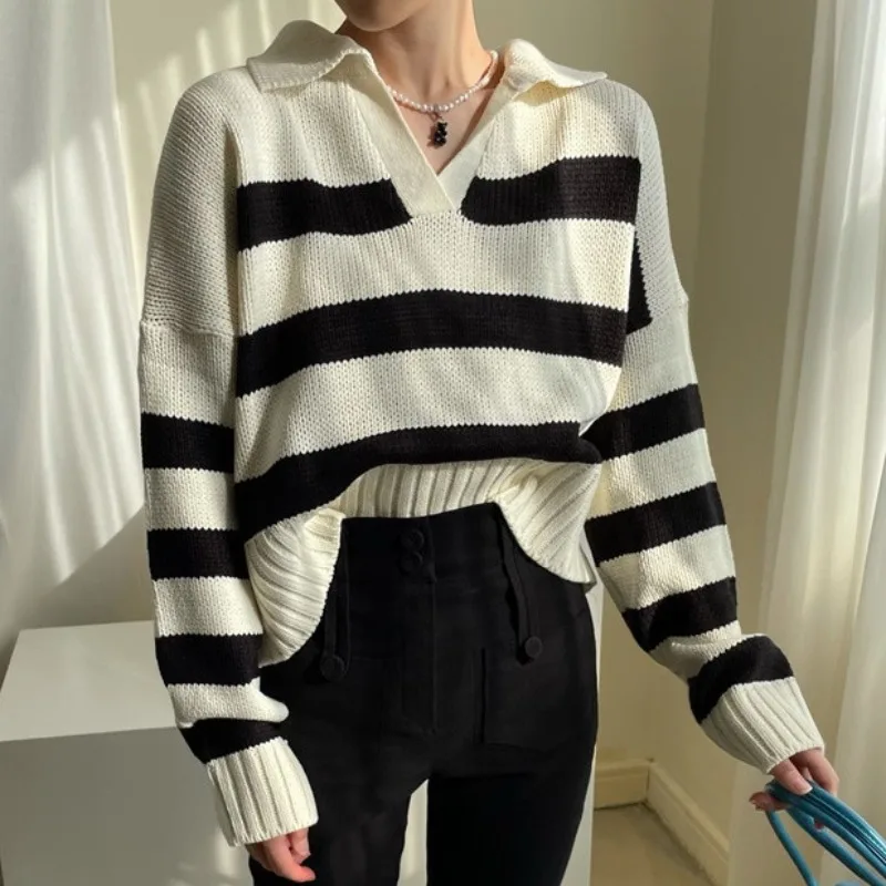 Chic Women Striped Sweater 2022 Fashion Panelled Long Sleeve Knitted Tops Autumn Leisure All-Match Sweaters
Chic Women Striped Sweater 2022 Fashion Panelled Long Sleeve Knitted Tops Autumn Leisure All-Match Sweaters