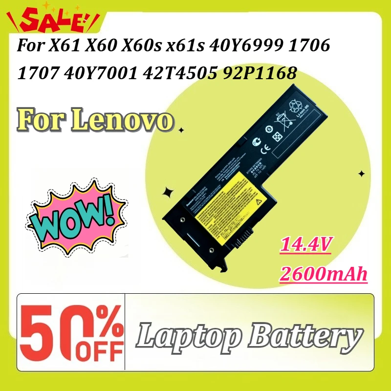 2600mAh 14.4V New Laptop Battery for Lenovo X61 X60 X60s x61s 40Y6999 1706 1707 40Y7001 42T4505 92P1168
2600mAh 14.4V New Laptop Battery for Lenovo X61 X60 X60s x61s 40Y6999 1706 1707 40Y7001 42T4505 92P1168