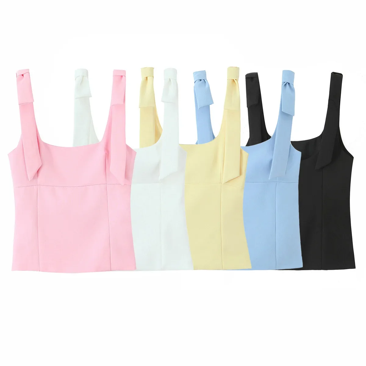 2025 New Casual Chic Women Tops Solid Bow Sleeveless Short Slim Vest New Fashion Summer Holiday Female Black White Tops
2025 New Casual Chic Women Tops Solid Bow Sleeveless Short Slim Vest New Fashion Summer Holiday Female Black White Tops