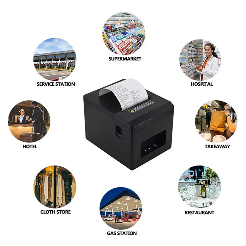 Supermarket catering takeaway cashier 80mm thermal receipt printer USB Bluetooth Network Wifi multi interface POS printer
Supermarket catering takeaway cashier 80mm thermal receipt printer USB Bluetooth Network Wifi multi interface POS printer