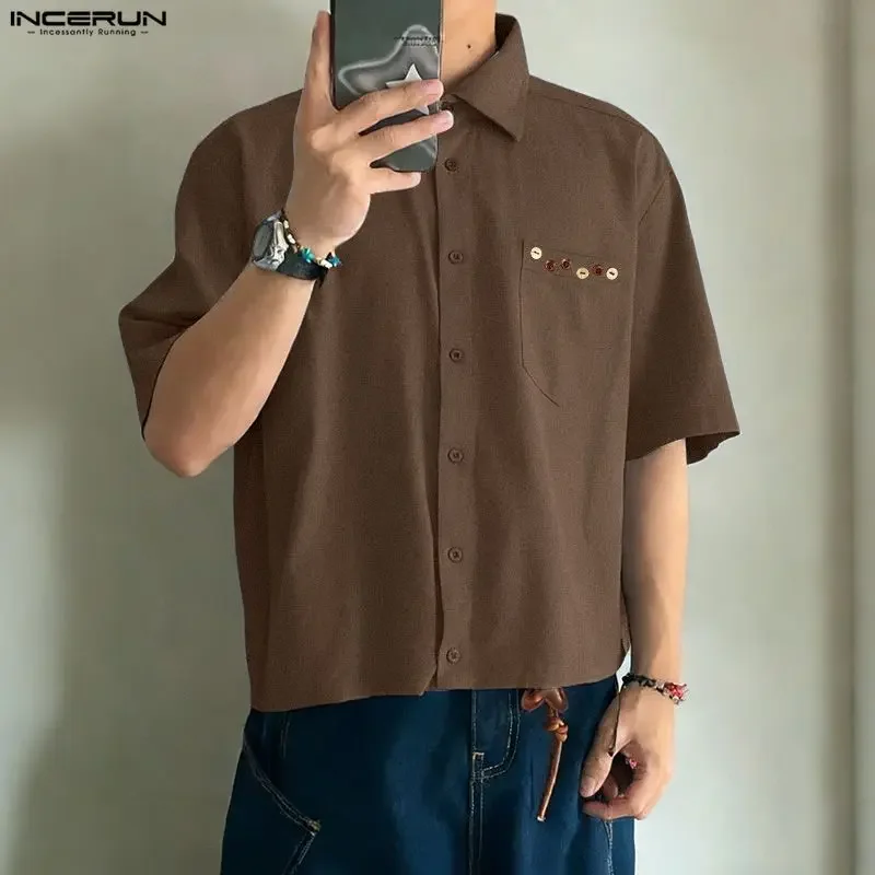 Men's Shirt INCERUN Solid Color Streetwear Lapel Short Sleeve Tops Summer Men Clothes Loose Korean Style Fashion Shirts For Man
Men's Shirt INCERUN Solid Color Streetwear Lapel Short Sleeve Tops Summer Men Clothes Loose Korean Style Fashion Shirts For Man