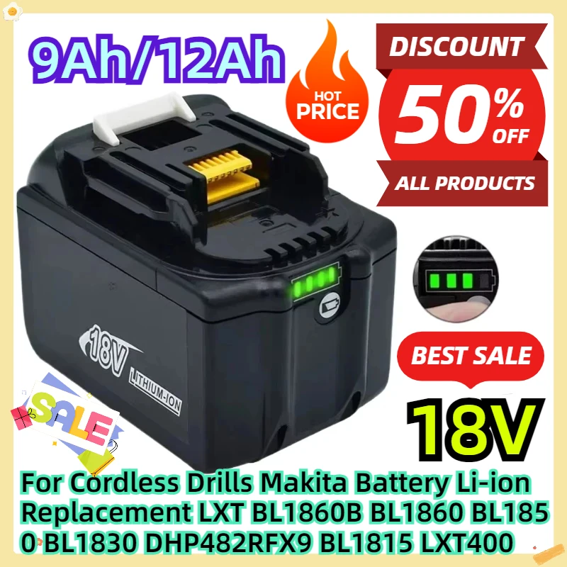 For Cordless Drills Makita 18V Battery 9AH 12AH Li-ion Replacement LXT BL1860B BL1860 BL1850 BL1830 DHP482RFX9 BL1815 LXT400
For Cordless Drills Makita 18V Battery 9AH 12AH Li-ion Replacement LXT BL1860B BL1860 BL1850 BL1830 DHP482RFX9 BL1815 LXT400